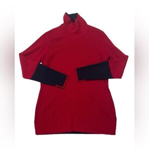 Athleta Switchback Merino Wool Blend Colorblock Red Navy Turtleneck Sweater